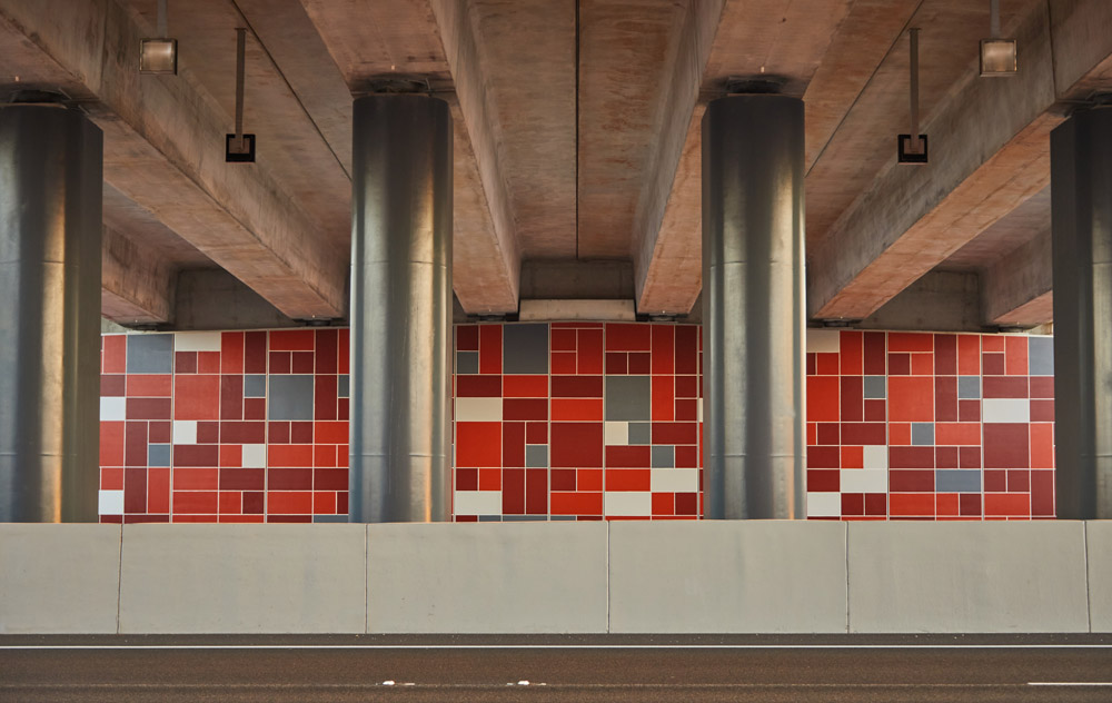 Reid Highway - Beechboro in Perth, Western Australia. Concrete panels, and an example of Precast concrete columns and piles for bridges, overpasses and building foundations