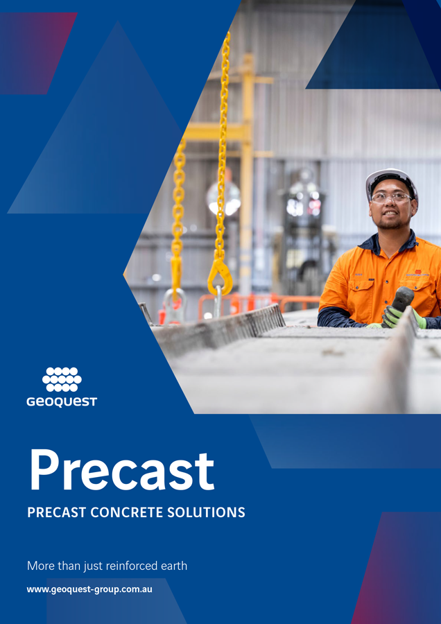 A cover image for a Precast Concrete Solutions brochure from Geoquest Australia.